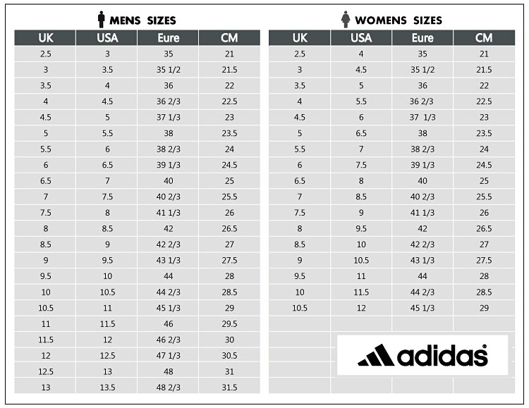 adidas female shoes size chart